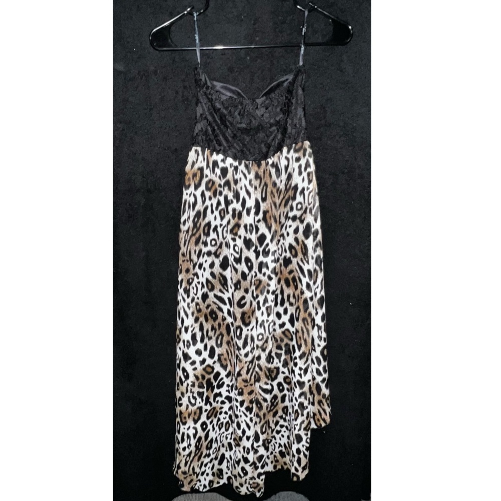 Leopard Print Strapless Dress with Black Lace Top